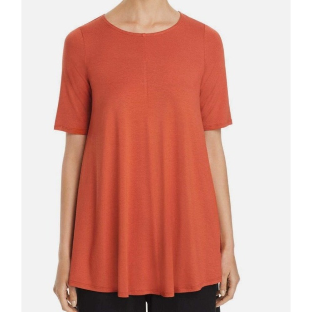 Eileen Fisher Womens Burnt Orange Short Sleeve A-Line Tunic Top Large